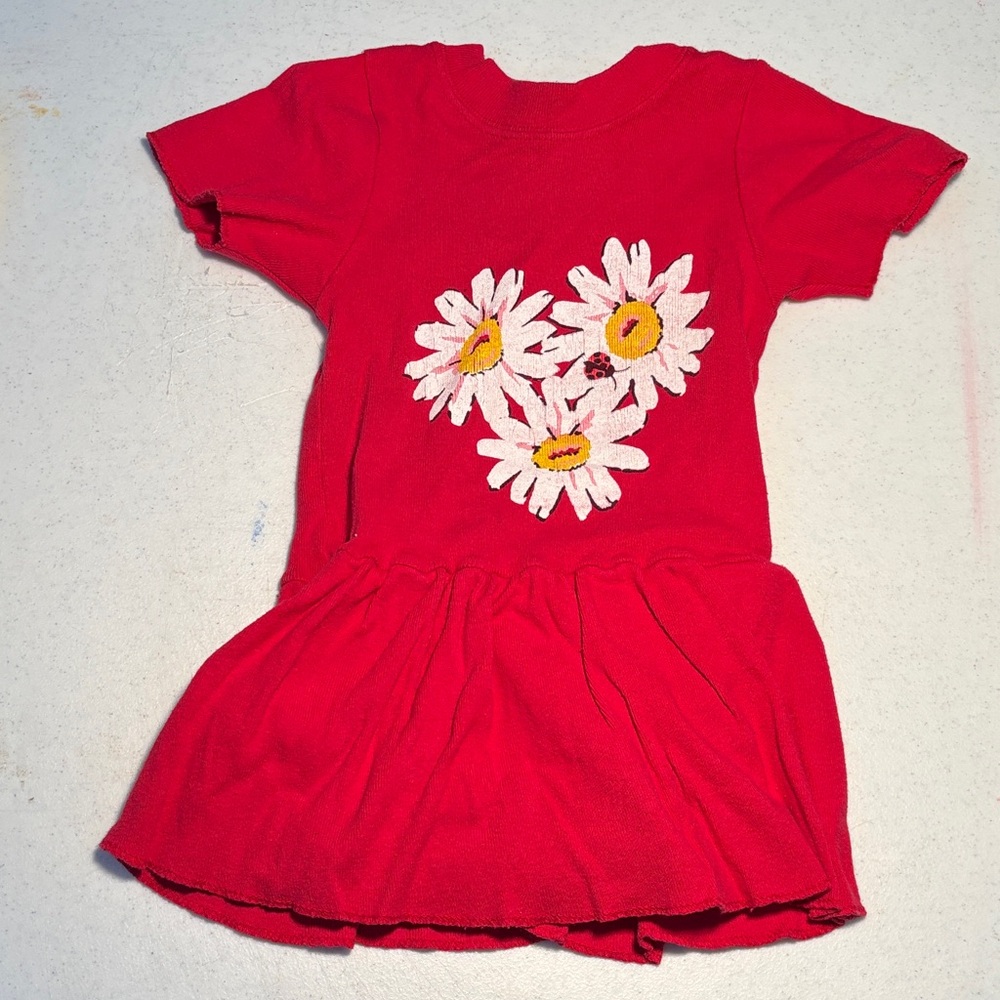 Adorable Red Kids Dress with Daisy Embroidery